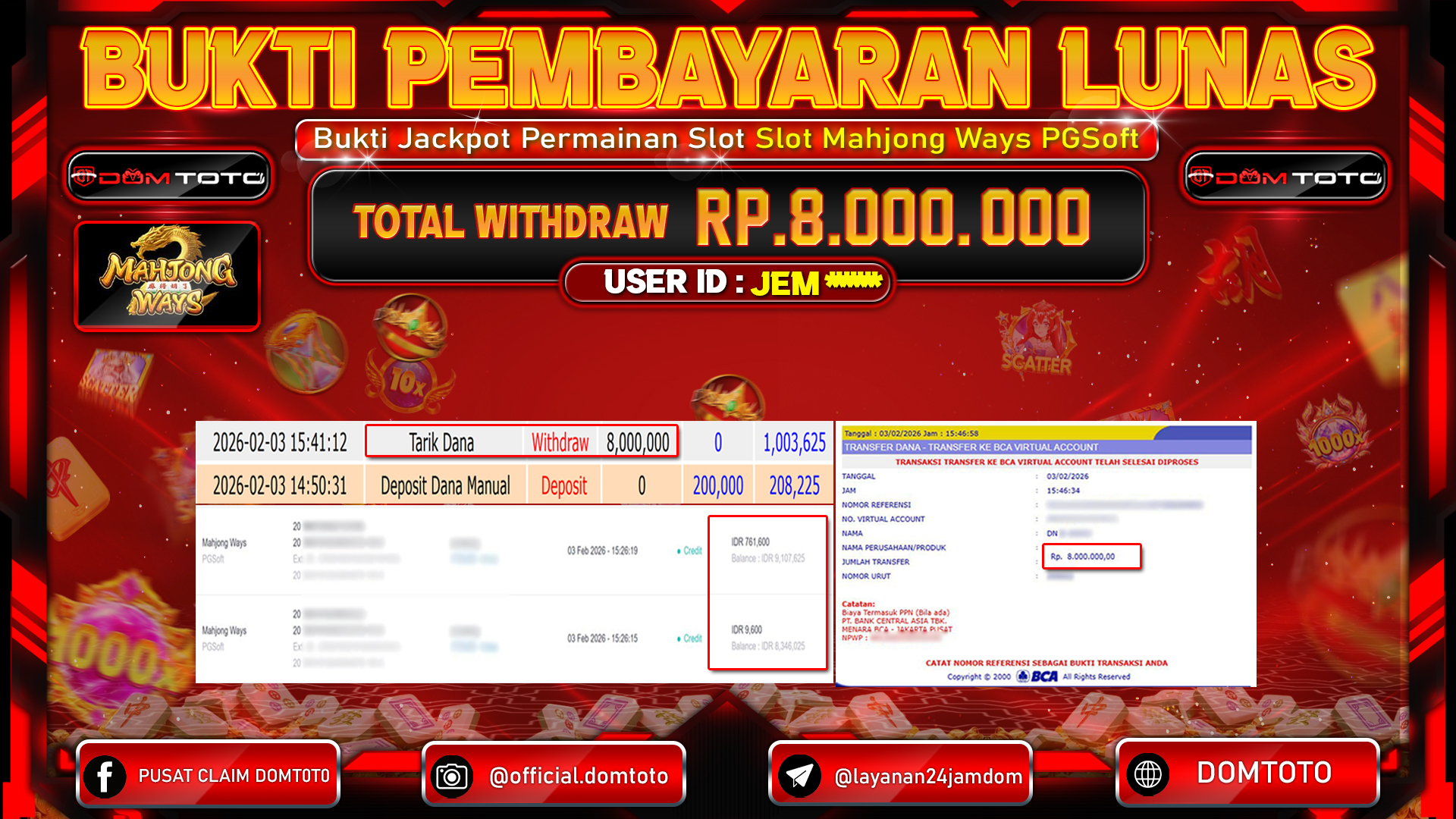 JACKPOT SLOT Mahjong Ways PGSoft 03 FEBRUARI 2026